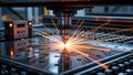 Precision Laser Cutting: Igniting Industrial Innovation with Glowing Sparks Royalty Free Stock Photo