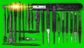 Precision Locksmith and Watchmaker Toolkit on Green Screen Royalty Free Stock Photo
