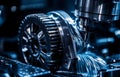 Precision lubrication is carefully applied to a gear component in an industrial setting, characterized by focused Royalty Free Stock Photo