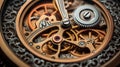 Precision Machine: Macro View of Clockworks Gear in Metal Timepiece