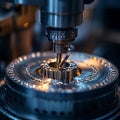 Precision Machinery Processing Metal Components in Engineering Workshop