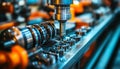 Precision machining with computer-controlled mills crafting intricate gears for industry use. Royalty Free Stock Photo