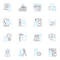 Precision medicine linear icons set. Personalized, Genetics, Targeted, Genomics, Therapeutics, Biomarkers, Diagnosis