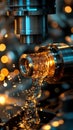 Precision metal machining process with sparks flying and coolant spraying in a factory setting Royalty Free Stock Photo