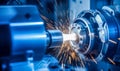 Precision Metalworking on a CNC Lathe with Sparks. Generative ai