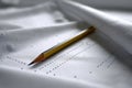 Precision pattern paper with ruler and pencil for creating garments in a sewing workshop