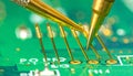 Precision Probe Testing on an Electronic Circuit Board Royalty Free Stock Photo