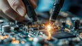 Precision Quality Control: Engineer Conducting Tests on Electronic Circuit Boards in Advanced High-Tech Laboratory