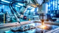 Precision Robotic Arm Working on Circuit Board Assembly - High-Tech Electronics Manufacturing