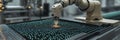 Precision robotics crafting glowing circuit panels