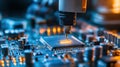 Precision robotics in microchip production advanced technology on a blue circuit board