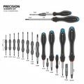 Precision screwdriver set consisting of various sizes and types, each labeled with Royalty Free Stock Photo