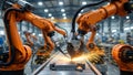Precision Sparks: Robotic Arms Revolutionizing Industrial Manufacturing Royalty Free Stock Photo