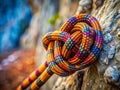 Precision and Strength A TiltShift CloseUp of a Secure Climbing Rope Knot on a Rock Face Royalty Free Stock Photo