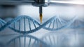Precision technology machine editing and manipulating a glowing blue dna double helix structure representing advanced genetic Royalty Free Stock Photo