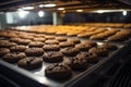 Precision at work a factory line produces mouthwatering chocolate cookies with efficiency