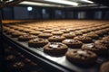 Precision at work a factory line produces mouthwatering chocolate cookies with efficiency