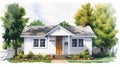 Precisionist Watercolor Illustration Of Small Cottage 32k Uhd Northwest School Art