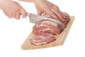 Precursors pork meat on wooden try.