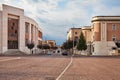 Predappio, Emilia-Romagna, Italy: the main avenue of the town with the old buildings in rationalist architecture built in the Royalty Free Stock Photo