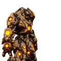 Predator from desert and yellow glowing robot in a white background