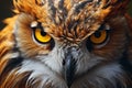 Predators portrait Wild hunter owl closeup, plumage, head, feathers