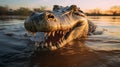 Golden Hour Encounter: Hyper-realistic Rendering Of A Majestic Alligator