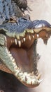 Predatory focus close up detail of a crocodiles wide open menacing mouth