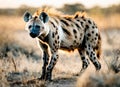 Predatory hyena in african savannah