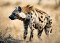 Predatory hyena in african savannah