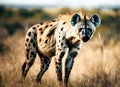 Predatory hyena in african savannah