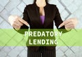 PREDATORY LENDING text in virtual screen Royalty Free Stock Photo