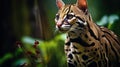 Predatory ocelot in the forest in summer