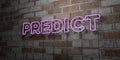 PREDICT - Glowing Neon Sign on stonework wall - 3D rendered royalty free stock illustration