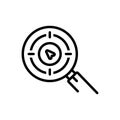 Black line icon for Predict, forecast and magnifier Royalty Free Stock Photo