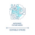 Predicting future customers needs turquoise concept icon