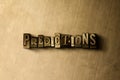 PREDICTIONS - close-up of grungy vintage typeset word on metal backdrop