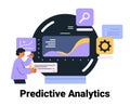 Predictive analytics data analysis concept with person analyzing graphs and charts on digital screens in modern tech