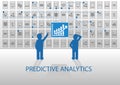 Predictive analytics illustration. Two analysts analyzing reporting dashboard