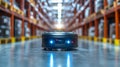 Predictive maintenance robot operating in a warehouse during daytime, monitoring equipment functions