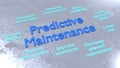 Predictve maintenance keywords surrounding big blue letters on m