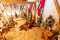 Predjama, Slovenia - 22.07.2018: Interior of medieval Predjama castle near the Postojna cave. Slovenia fortress and inner decorati