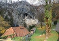 Magnificent stone castle built in front of the cave entrance at Predjama, Slovenia