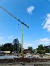 Preetz, Germany 21. September 2024: A construction site with a large yellow crane in the center of Preetz Royalty Free Stock Photo
