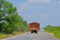 Prefab house moving on a truck and looking like a motorhome rv, Gran Chaco, Paraguay Royalty Free Stock Photo