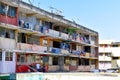 Prefabricated houses on the edge of the old center of Panama City, ordinary life, clothes on a clothesline, Panama Royalty Free Stock Photo