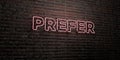 PREFER -Realistic Neon Sign on Brick Wall background - 3D rendered royalty free stock image