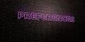 PREFERENCES -Realistic Neon Sign on Brick Wall background - 3D rendered royalty free stock image Royalty Free Stock Photo