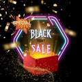 Black Friday sale banner with golden wave and flower Royalty Free Stock Photo