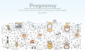 Pregnancy advertising vector flat line art illustration Royalty Free Stock Photo